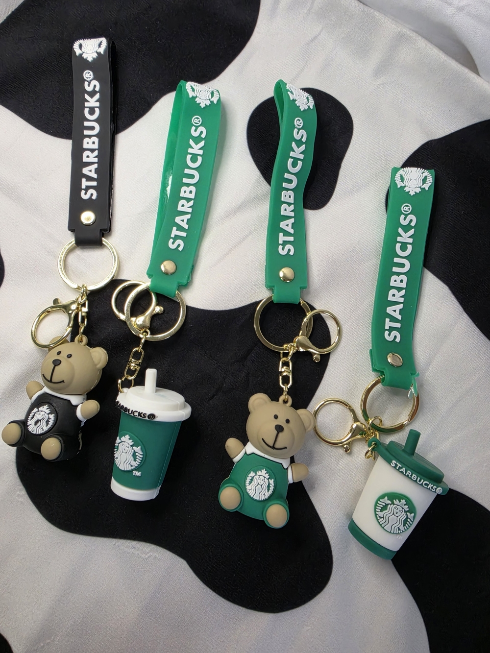 New Cute Coffee Barista Bear & Cup Keychain 4-Piece Bundle - Kawaii Coffee Lover
